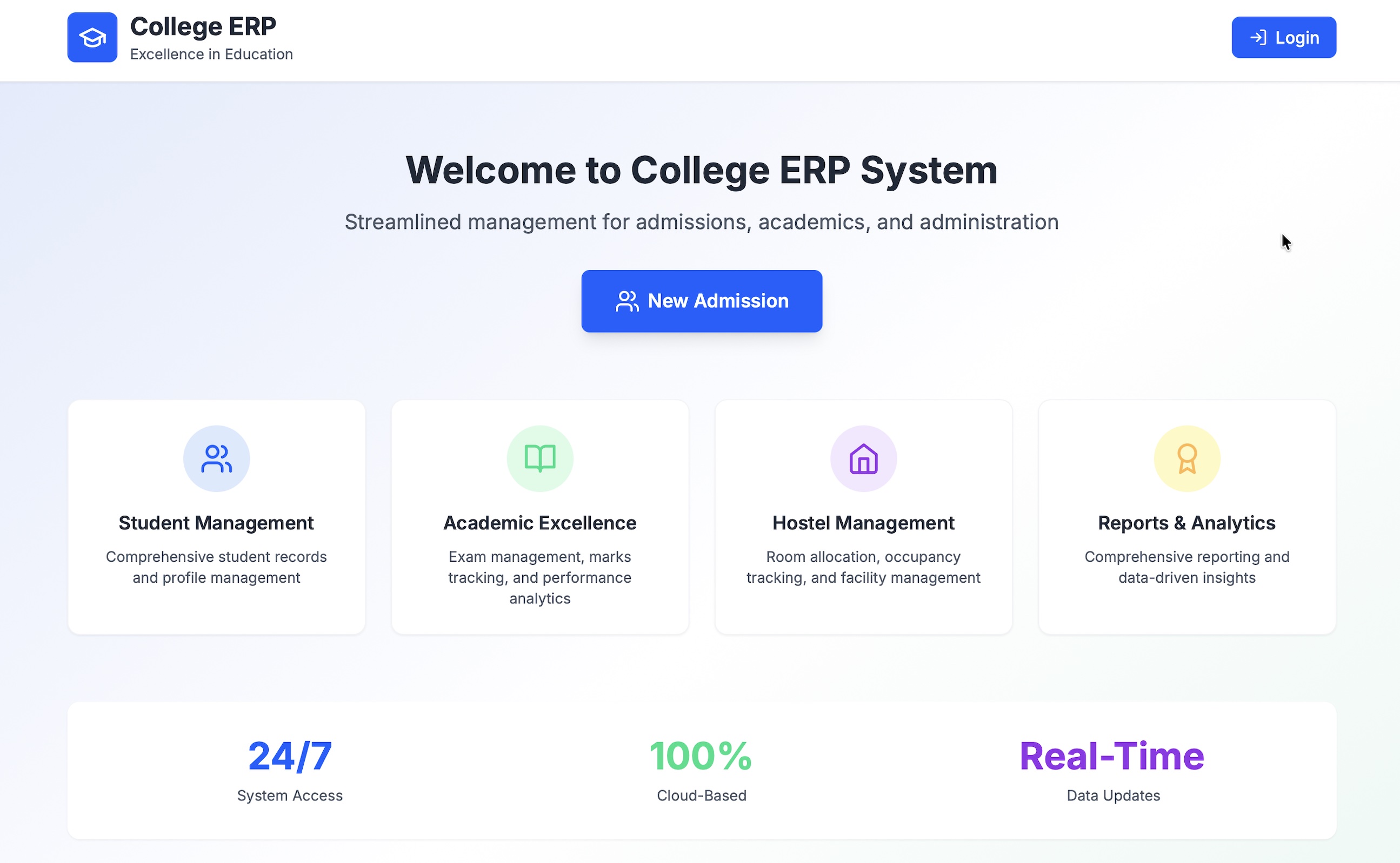College ERP System Dashboard